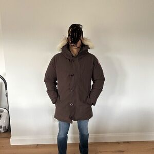 Canada Goose Men's Dark Brown Parka Puffer with Fur Hood